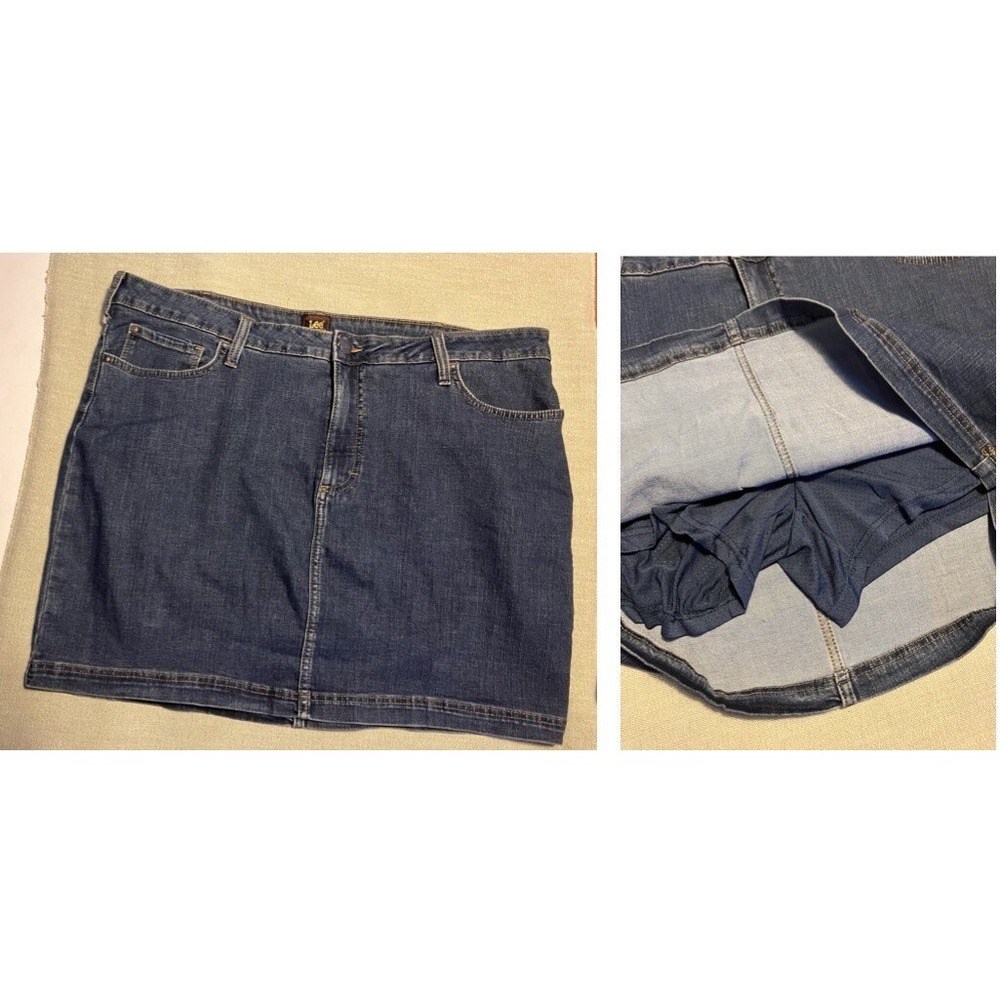 Lee Womens Denim Skort Dark Wash Stretch 5-Pocket Jean Skirt Size 22 Medium